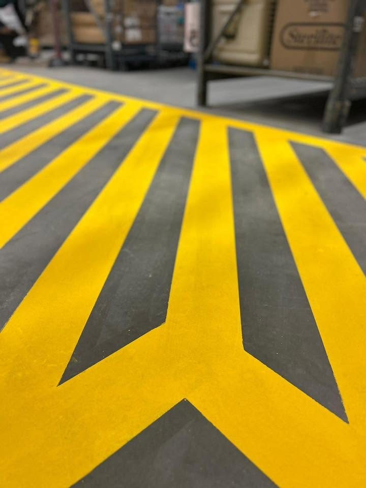 Close-up of sharp yellow directional striping by Proline