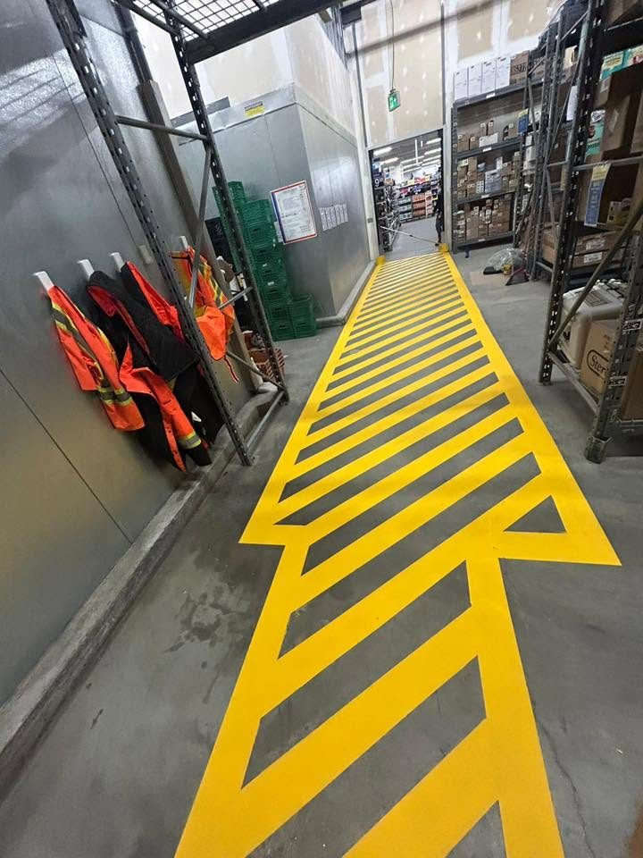 Fresh, crisp safety-line striping completed by Proline in a Nova Scotia warehouse